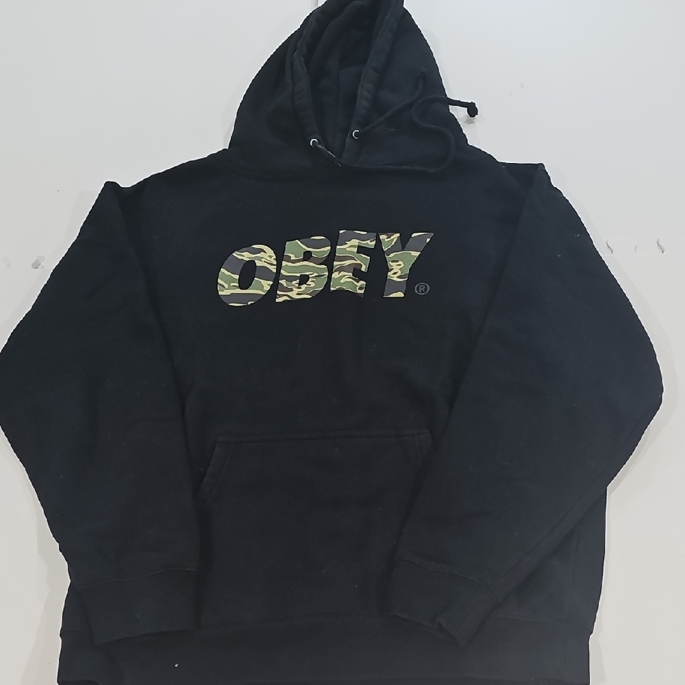 Obey Black Hoodie with Camo Logo